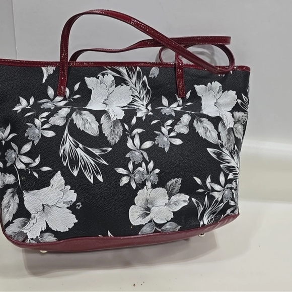 Nine West Black,White And Burgundy Floral Tote Bag - Picture 4 of 5